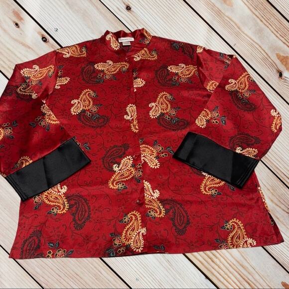 JONES NEW YORK Womens Large Oriental Red Silky Top - Picture 1 of 4